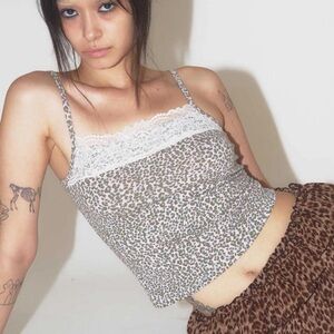 Expired Girl Leopard Print Lace Trim Cami Top